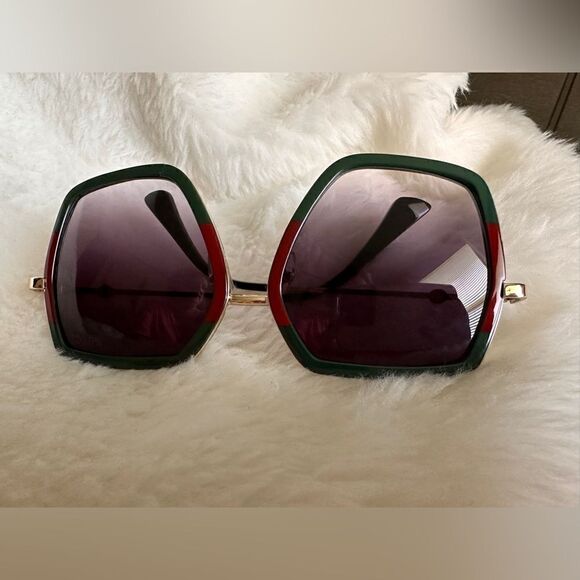 New Fashion Oversized Square Sunglasses For Women Men Vintage BigFrame Green/Red - Picture 14 of 16